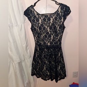 Navy blue and tan dress